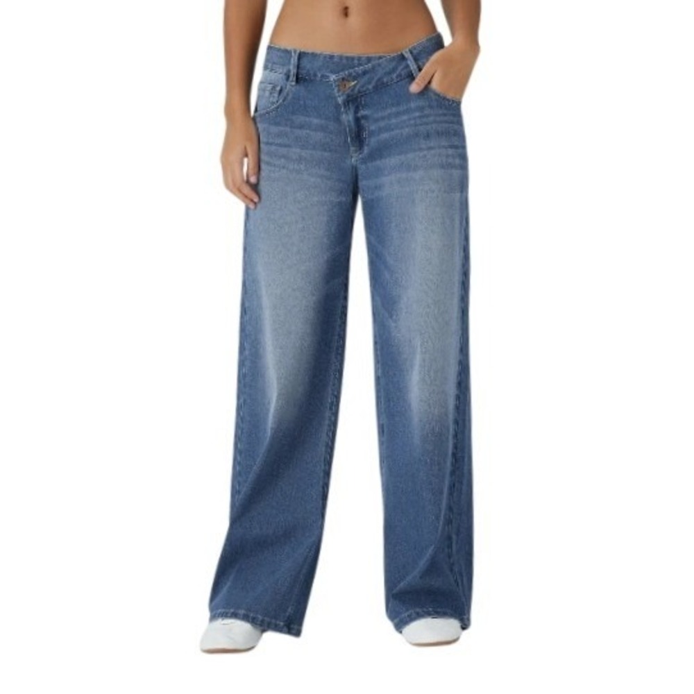 Halara Flex Womens S Asymmetric Low Rise Pockets Baggy Wide Leg Jeans